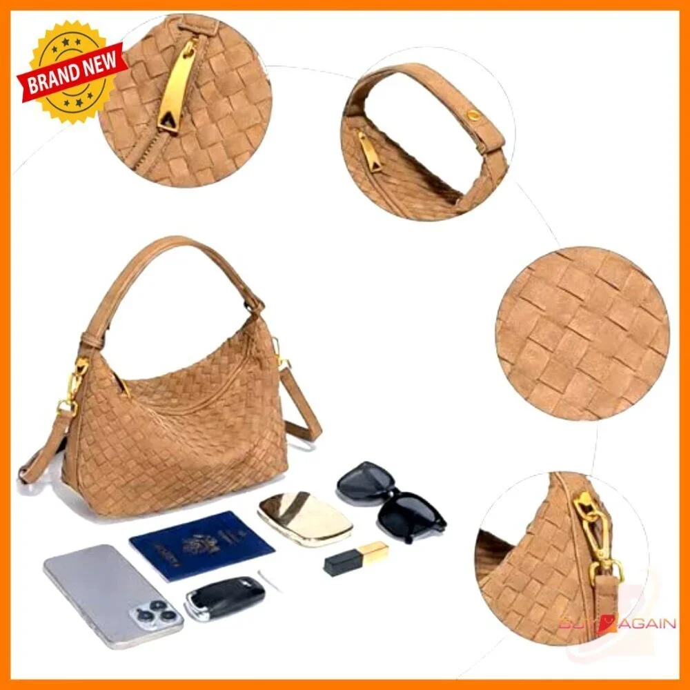 Woven Faux Suede Hobo Bag Adjustable Strap Crossbody Shoulder Purse